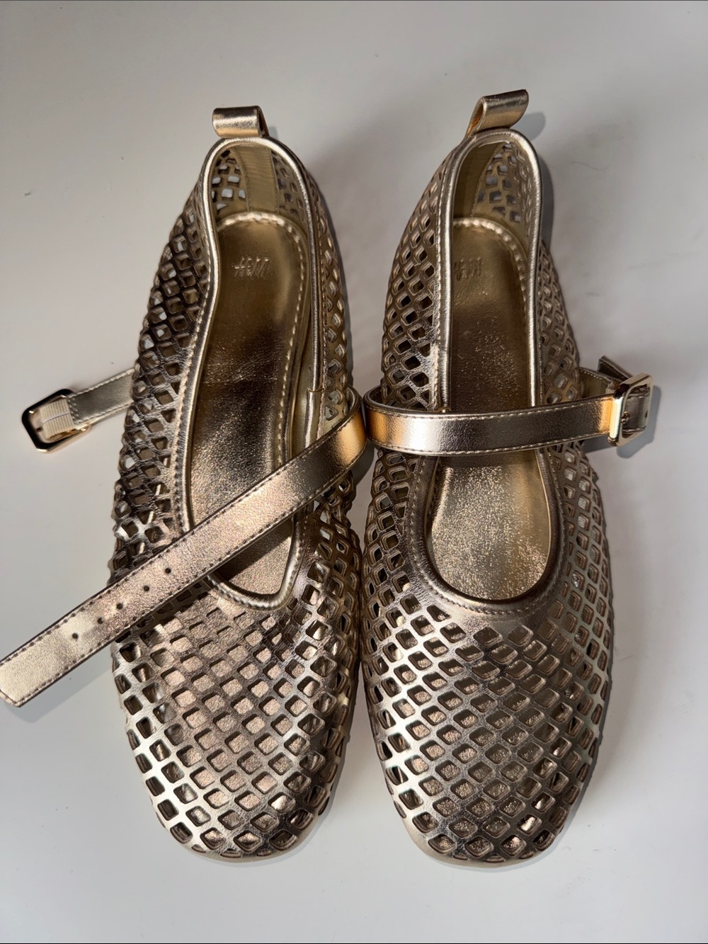 H&M Metallic Gold Mary Jane Flats with Cutout Detail